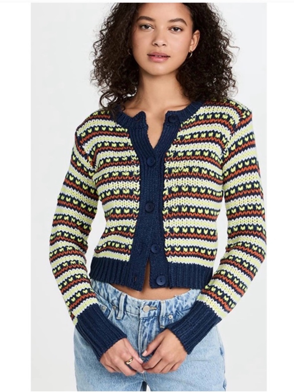 English Factory Multi Stripe Knit Cardigan Sweater Neon Fair Isle Chunky M